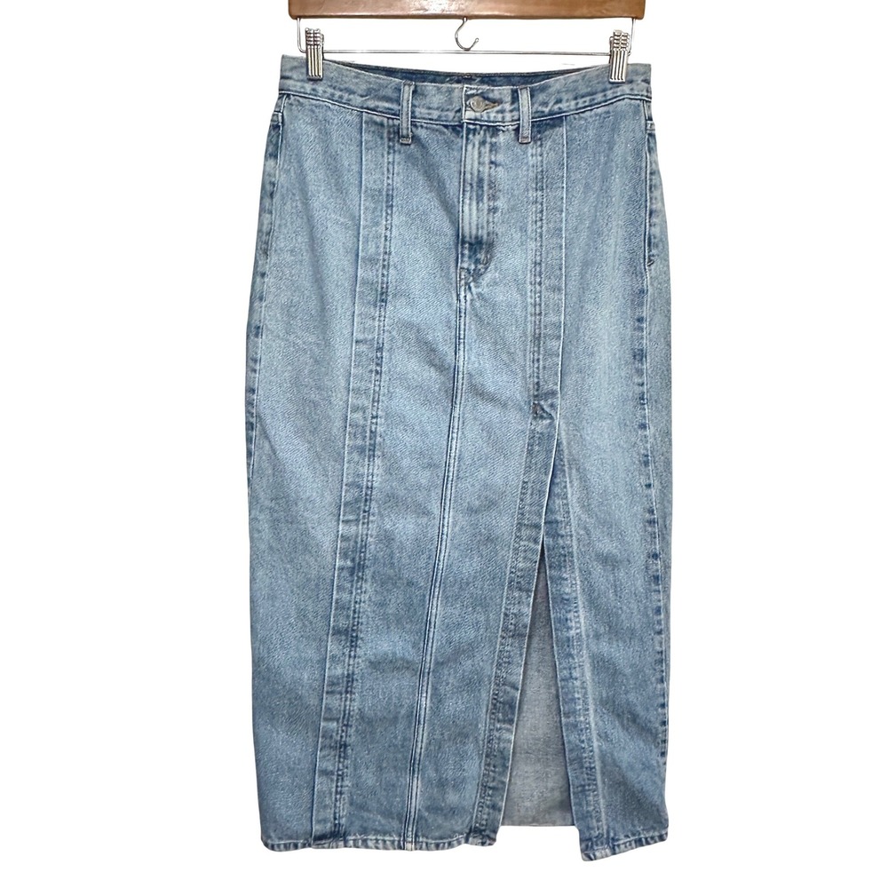 Etica Ingrid Side Slit Denim Maxi Skirt Womens 28 Light Blue Jean Organic Cotton - Picture 3 of 10